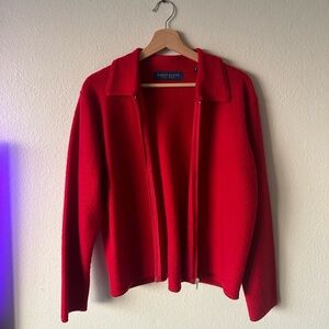 Red Wool Zip Up Sweater